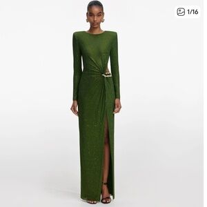 SELF PORTRAIT Olive Rhinestone Embellished Maxi Dress UK 10 US 6